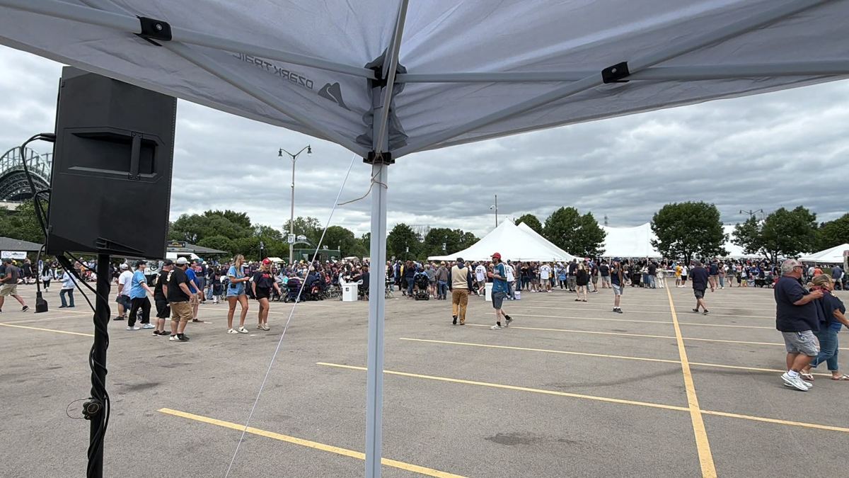 My speakers set up for a charity tailgate outside the Brewers' ballpark